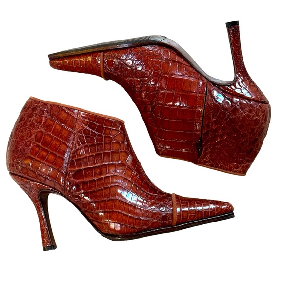 NWOT authentic crocodile leather brown booties - Picture 1 of 10